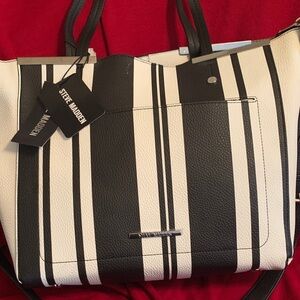 Steve Madden Black and White Striped Large Tote